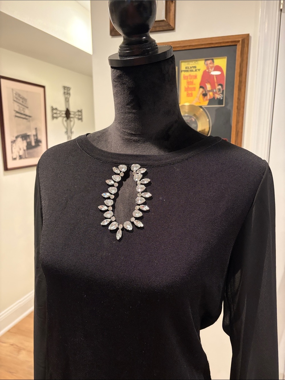 INC International Concepts Black Long-Sleeve Jewel Accent Top